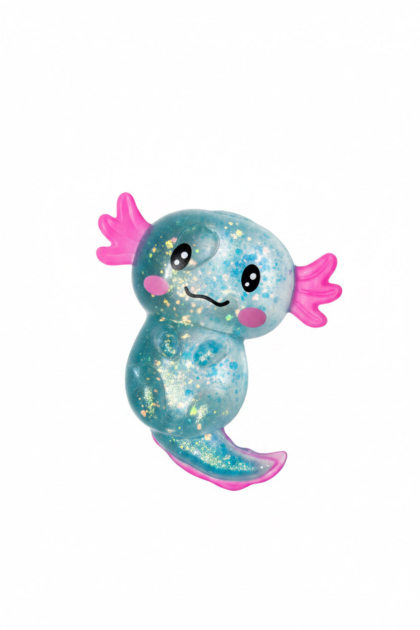 Glitter-Filled Axolotl Blue Pink Squishy Toy