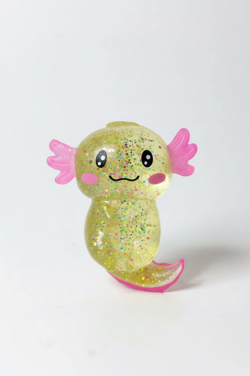 Glitter-Filled Axolotl Yellow Pink Squishy Toy