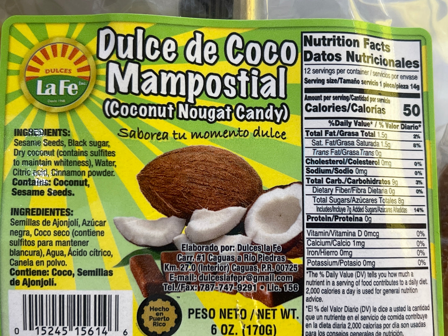 Dulce de Coco Mampostial La Fe 6 oz