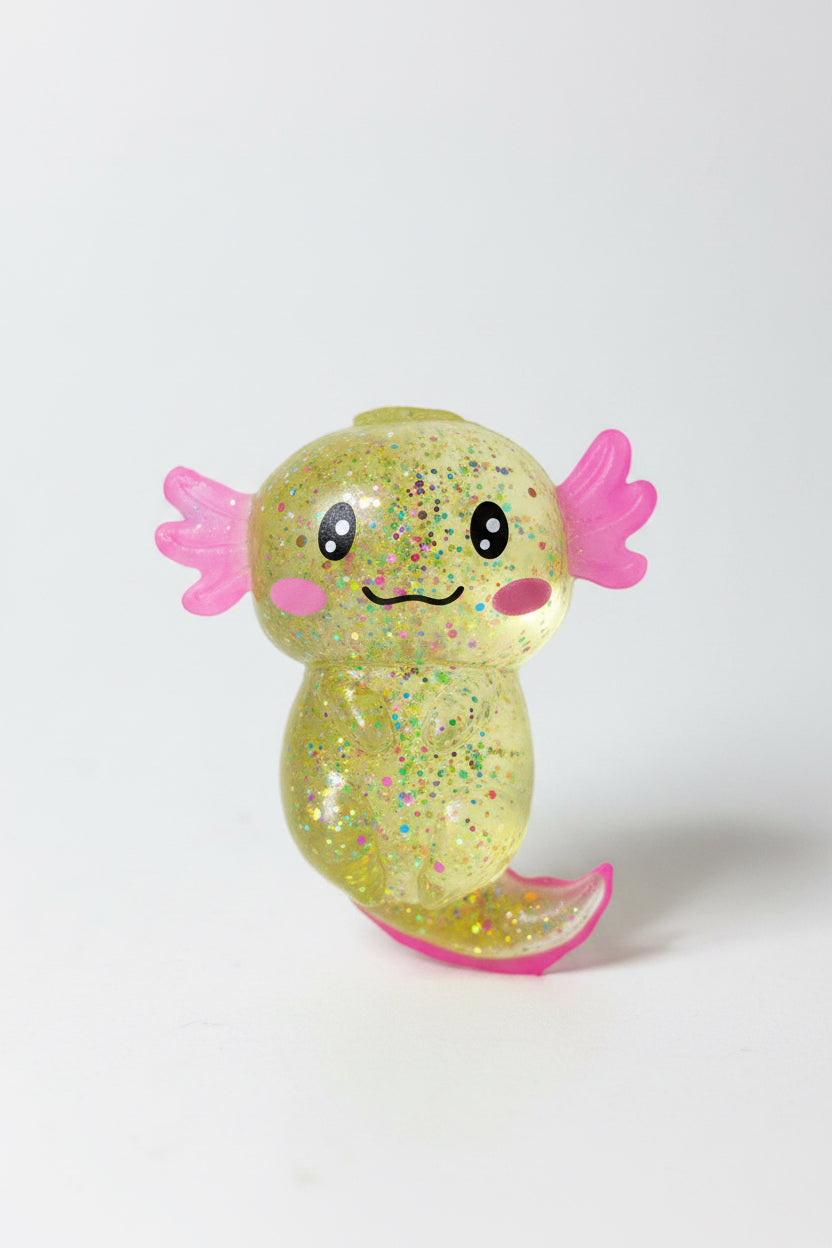 Glitter-Filled Axolotl Yellow Pink Squishy Toy