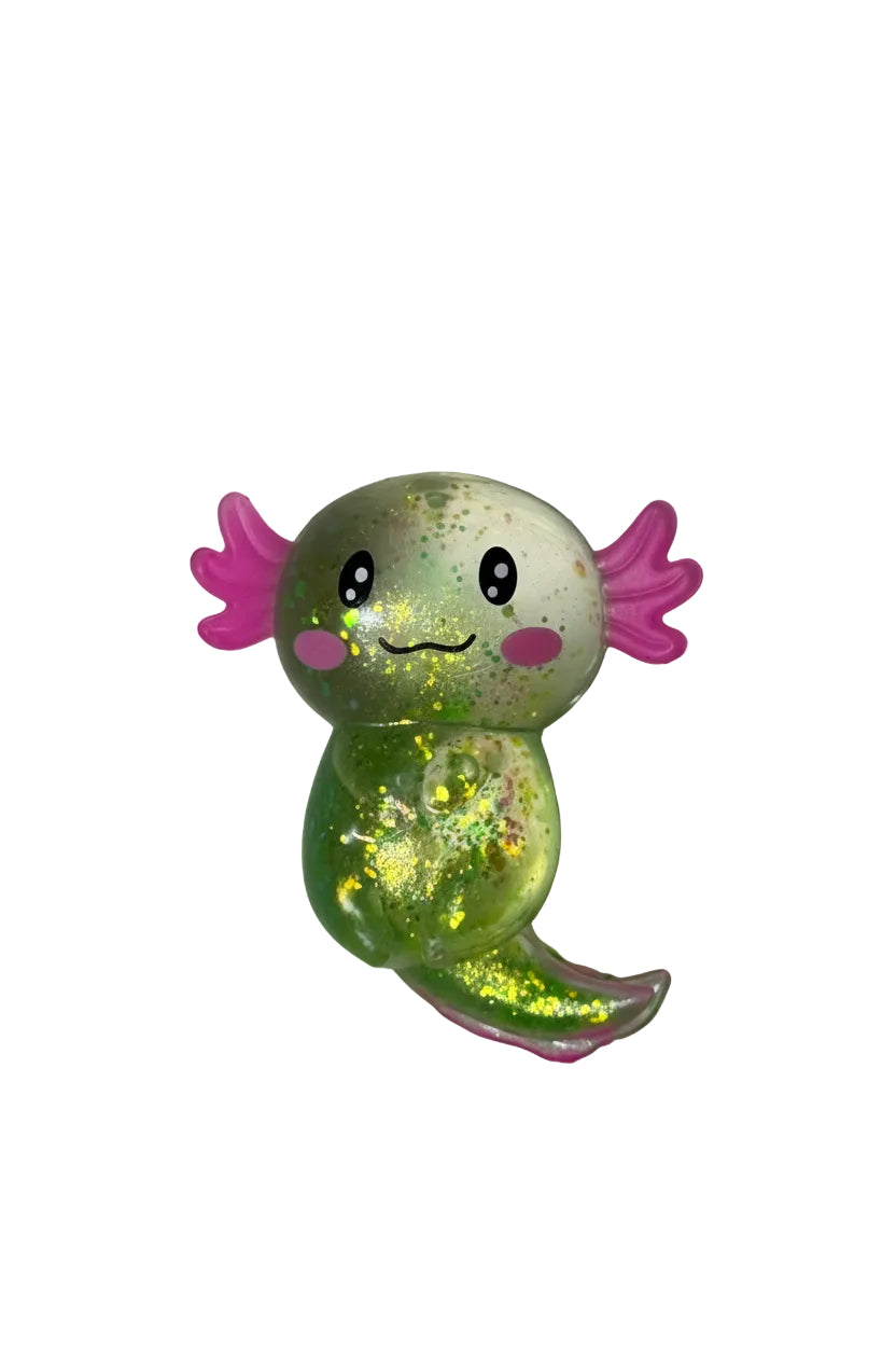 Glitter-Filled Axolotl Green Pink Squishy Toy