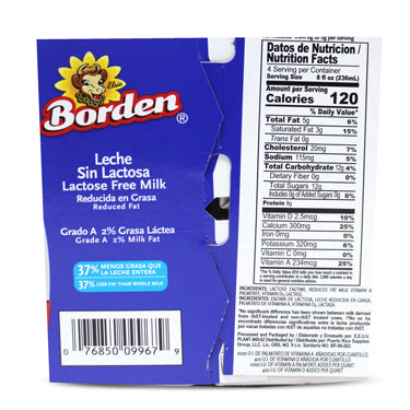 BORDEN LACTOSE FREE MILK 4PK 8 oz